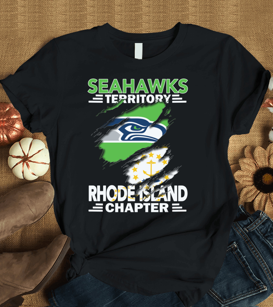 Seahawks Territory Rhode Island Chapter Fan Logo and State Flag T-Shirt