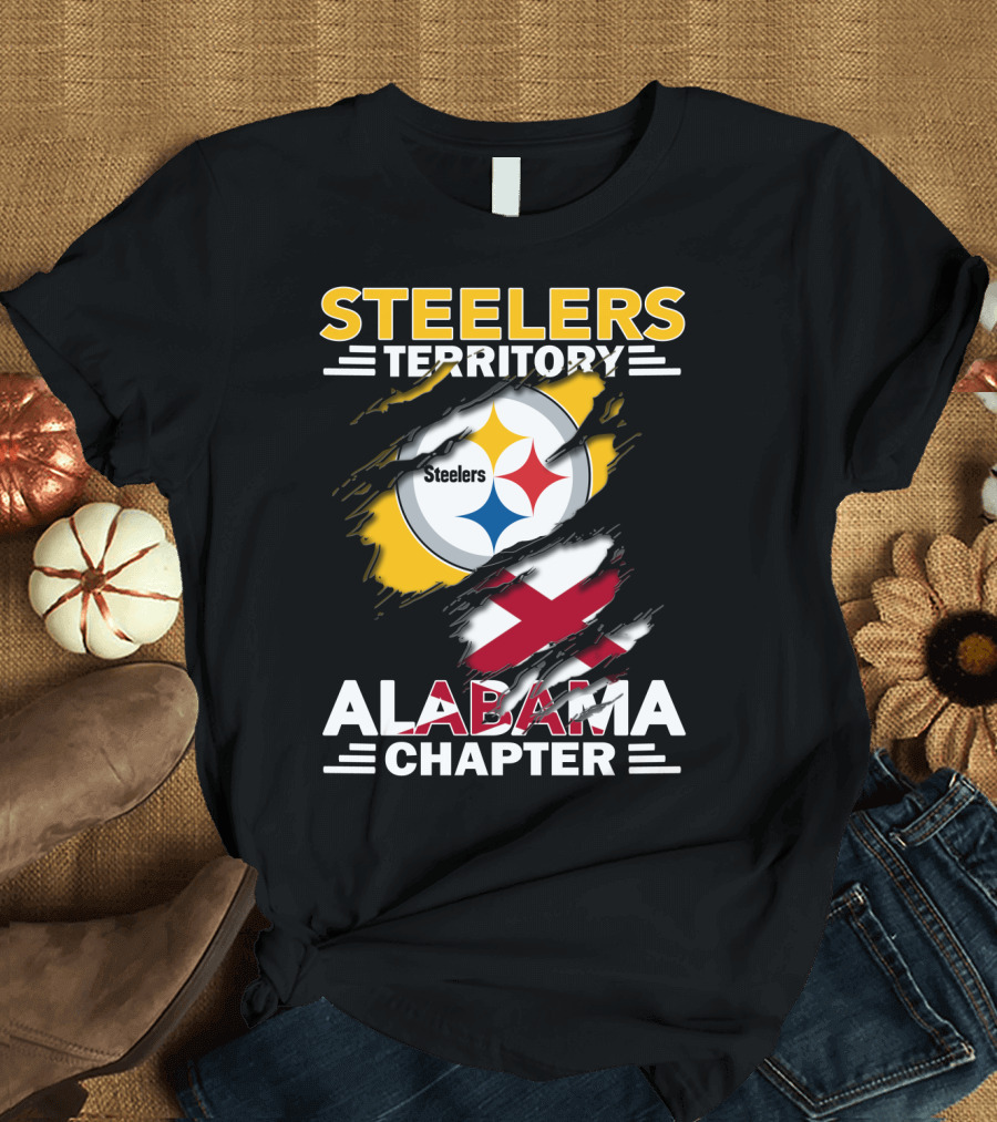 Steelers Territory Alabama Chapter Logo with Steelmark and Alabama Flag Elements T-Shirt