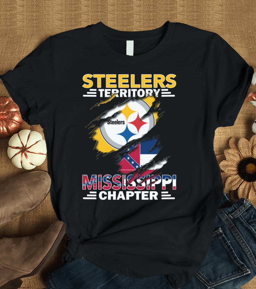 Steelers Territory Mississippi Chapter Steel Logo and Flag T-Shirt