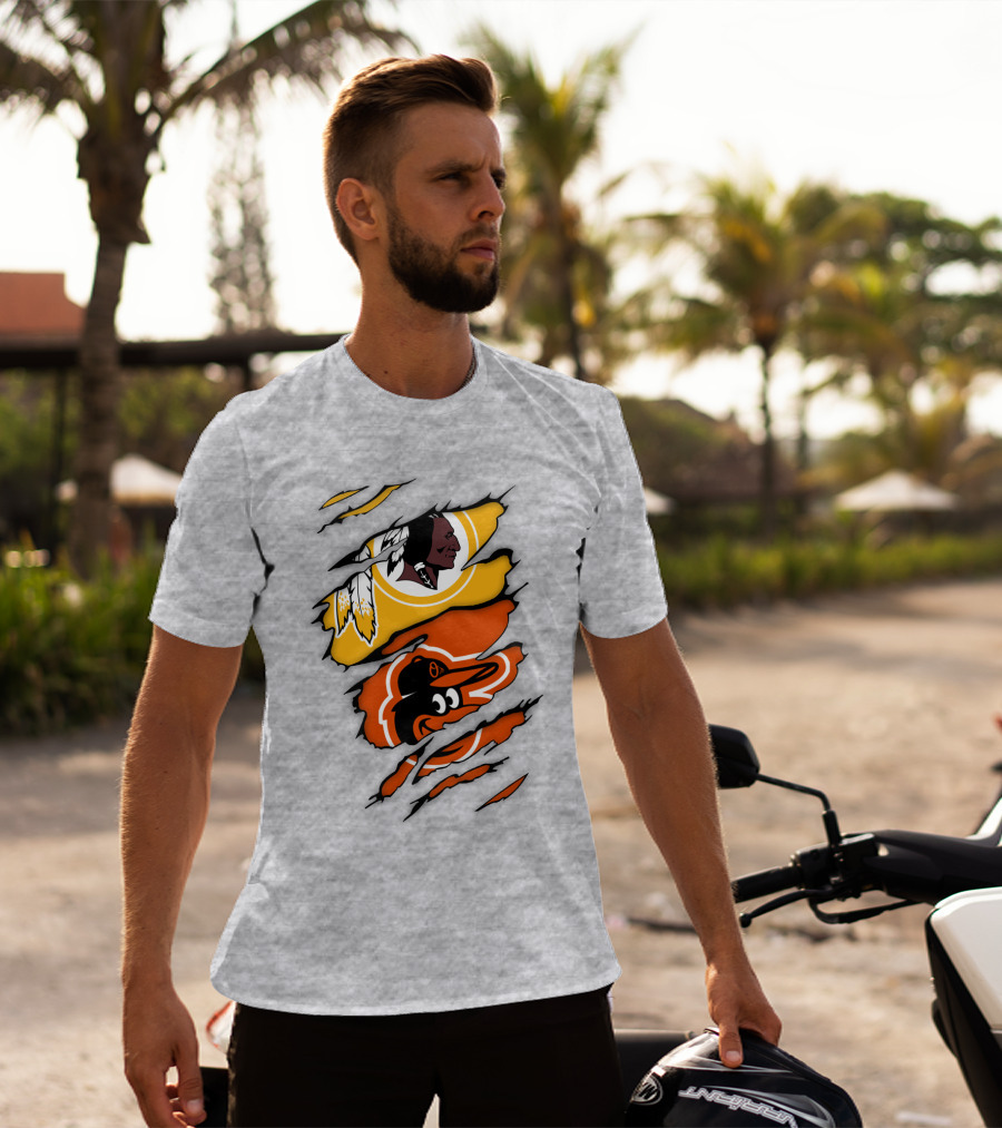 Washington Redskins Baltimore Orioles Torn Logo Layers T-Shirt