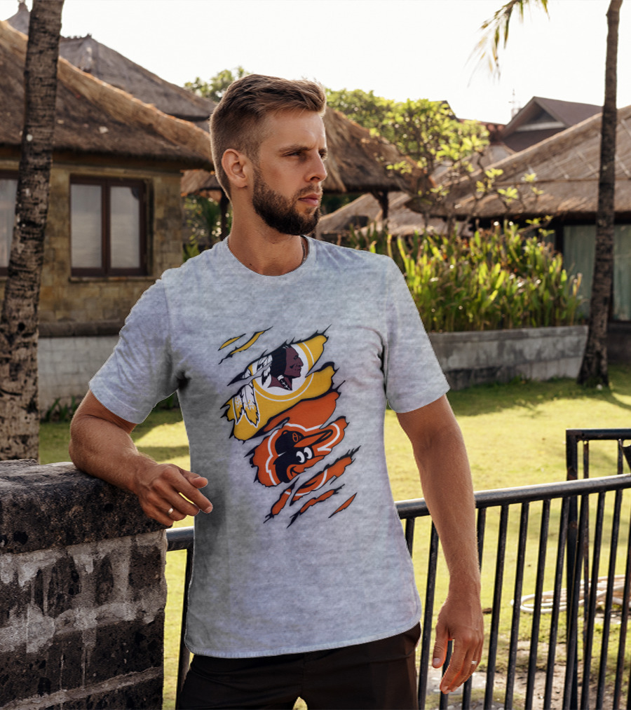 Washington Redskins Baltimore Orioles Torn Logo Layers T-Shirt