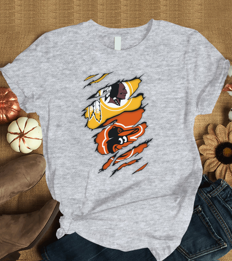 Washington Redskins Baltimore Orioles Torn Logo Layers T-Shirt