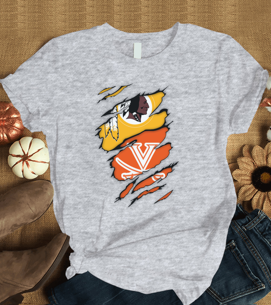 Virginia Cavaliers And Washington Redskins Torn T-Shirt