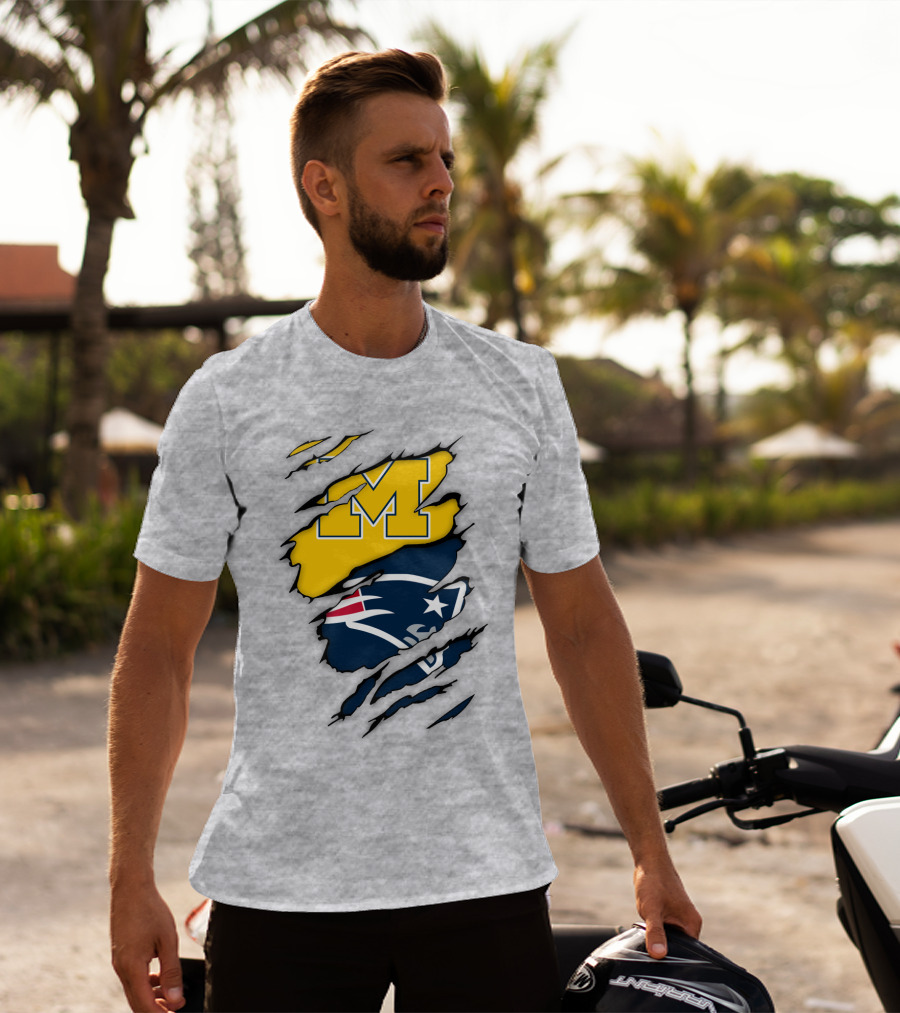Michigan Wolverines New England Patriots Logo Mashup T-Shirt