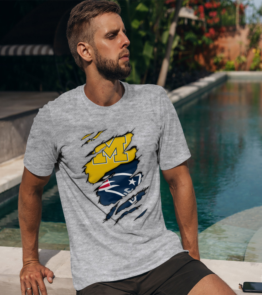 Michigan Wolverines New England Patriots Logo Mashup T-Shirt