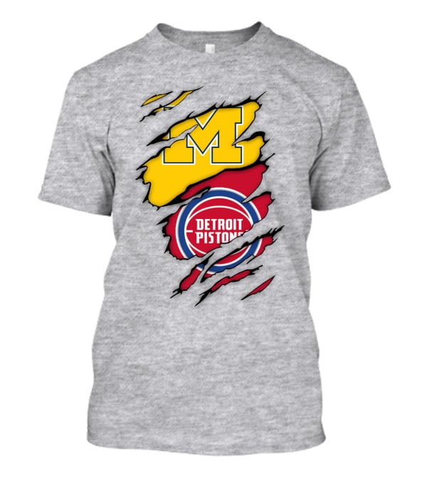 Detroit Pistons Michigan Wolverines Team Logo Mashup T-Shirt
