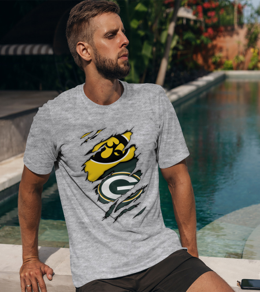 Green Bay Packers Iowa Hawkeyes Team Spirit Logo Fusion T-Shirt