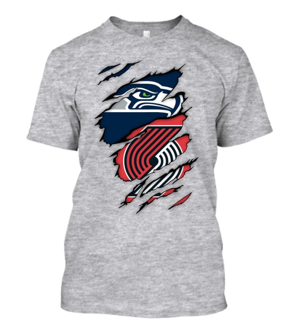 Portland Trail Blazers Seattle Seahawks Ripped Logo Fusion T-Shirt
