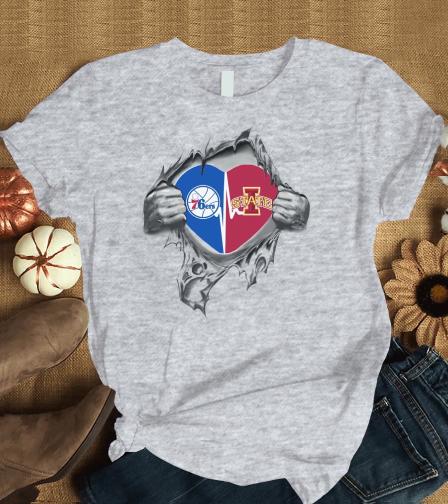Philadelphia 76ers Iowa State Heart Logo Fusion T-Shirt