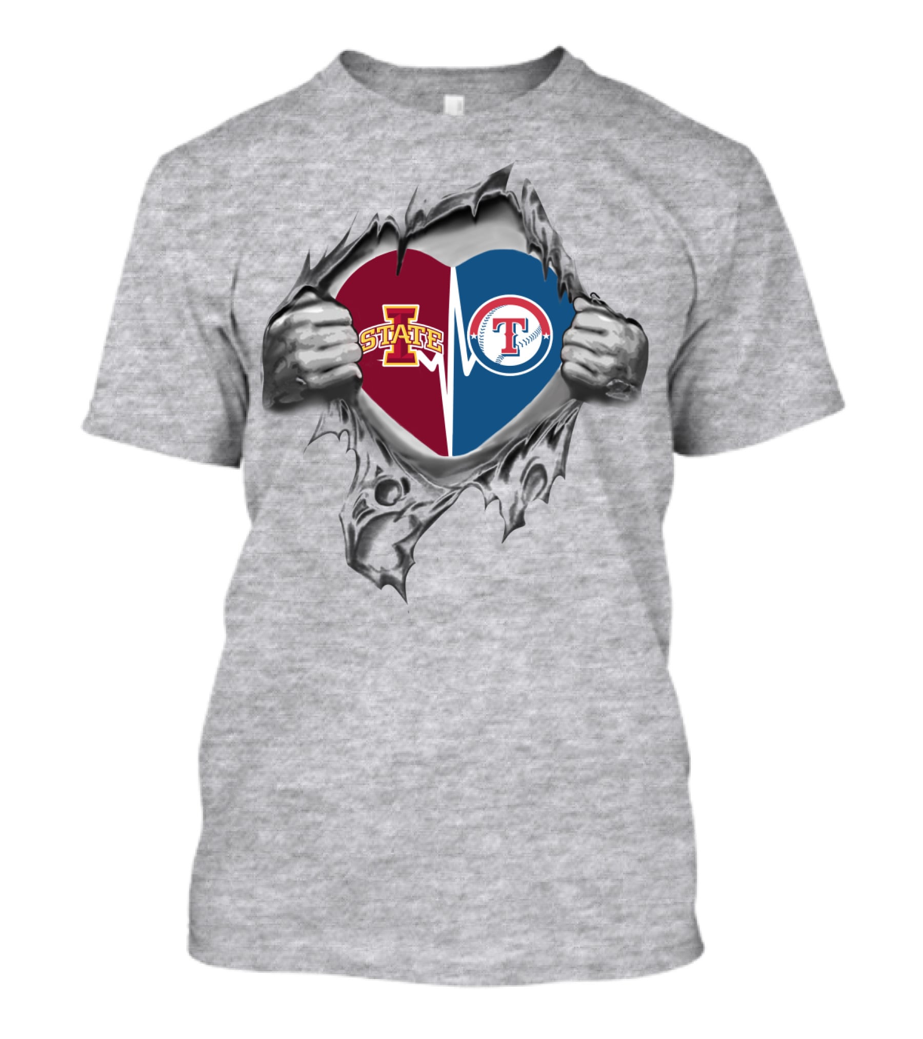 Iowa State Cyclones And Texas Rangers Heart Burst Logo Collaboration T-Shirt