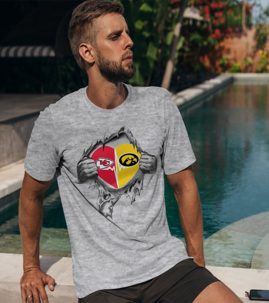 Kansas City Chiefs Iowa Hawkeyes Heart Logo Chiefs Hawkeyes Fan Gear T-Shirt