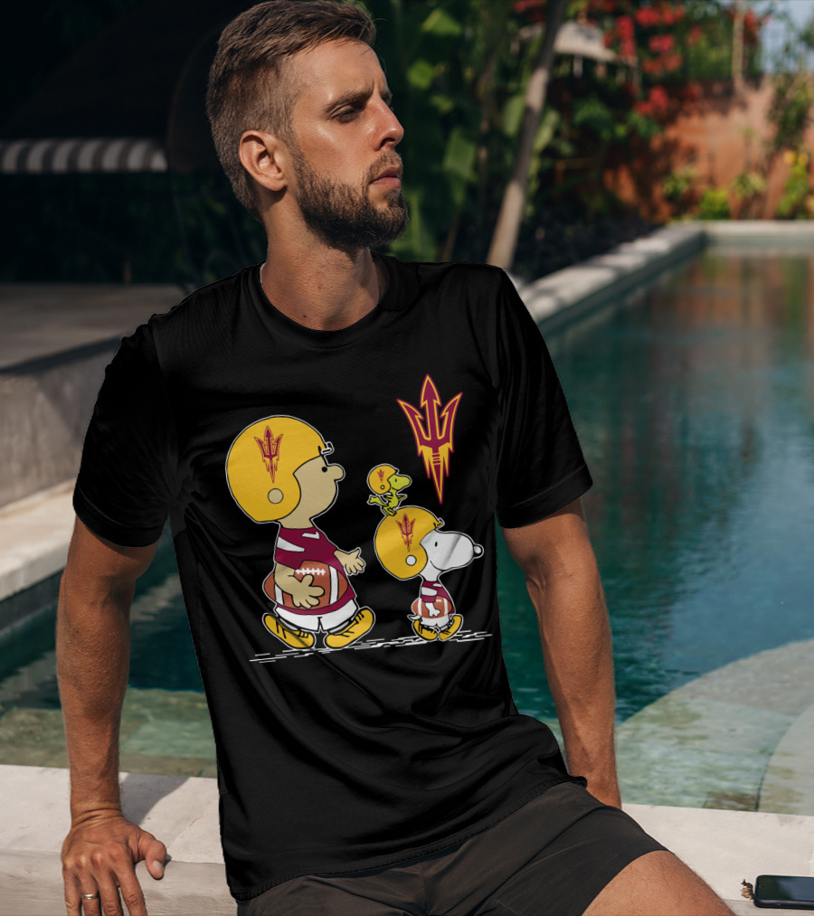 Arizona State Sun Devils Peanuts Characters Football Helmets T-Shirt