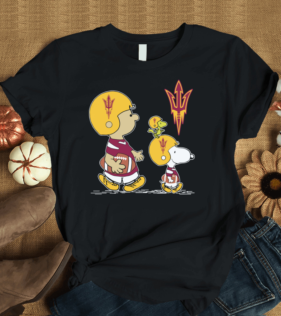 Arizona State Sun Devils Peanuts Characters Football Helmets T-Shirt