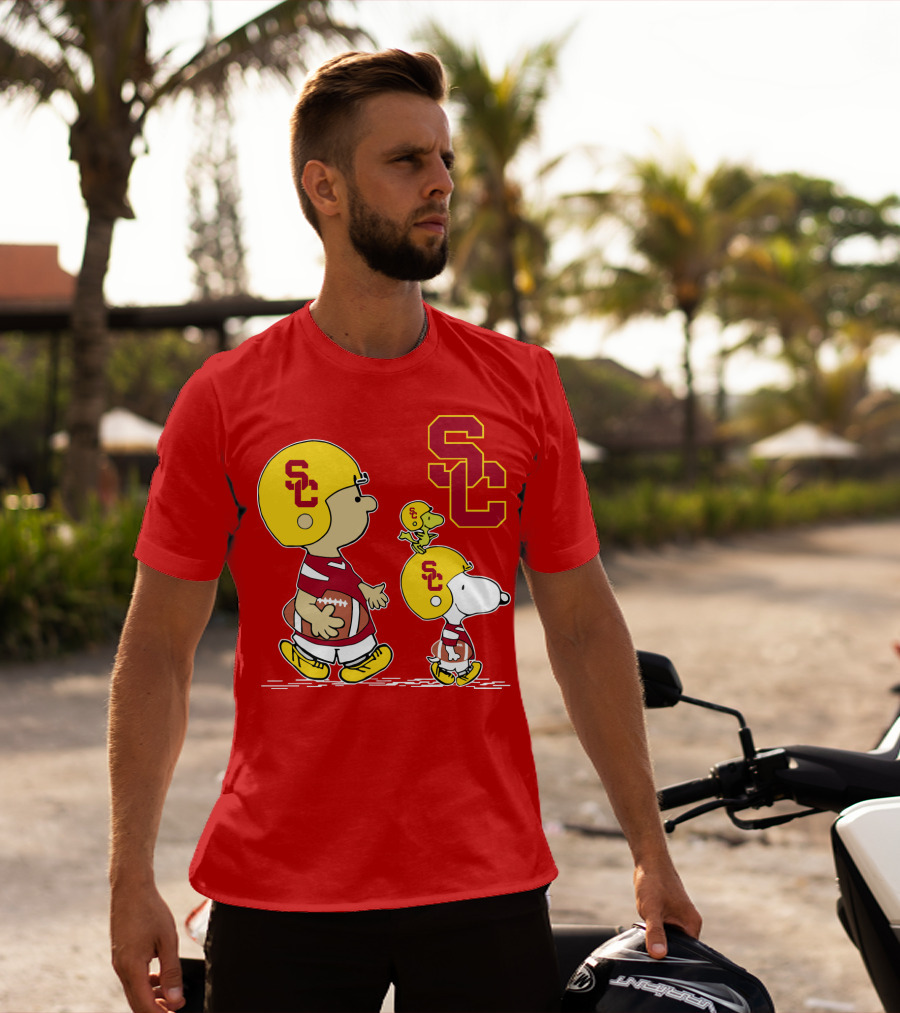 USC Trojans Peanuts Characters Football Theme With SC Helmets T-Shirt