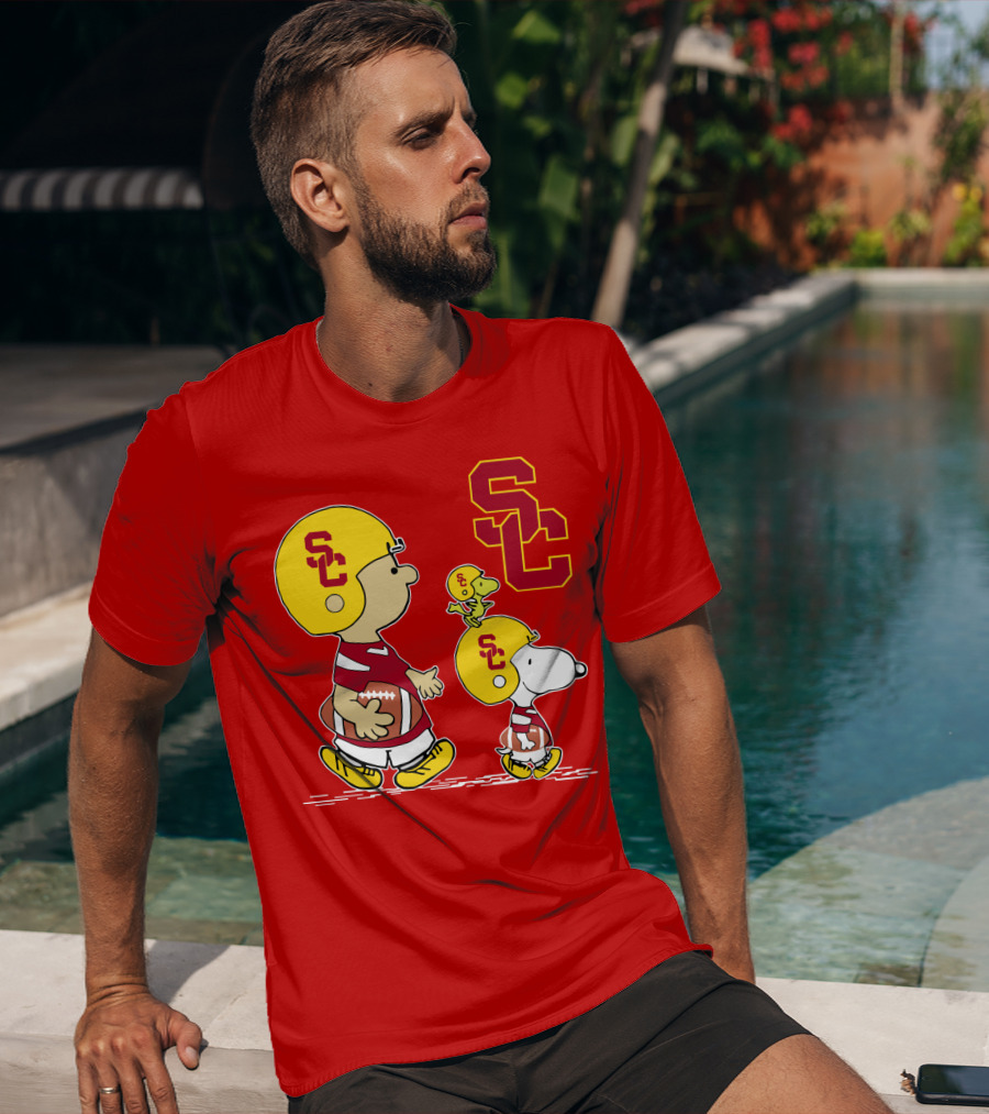USC Trojans Peanuts Characters Football Theme With SC Helmets T-Shirt