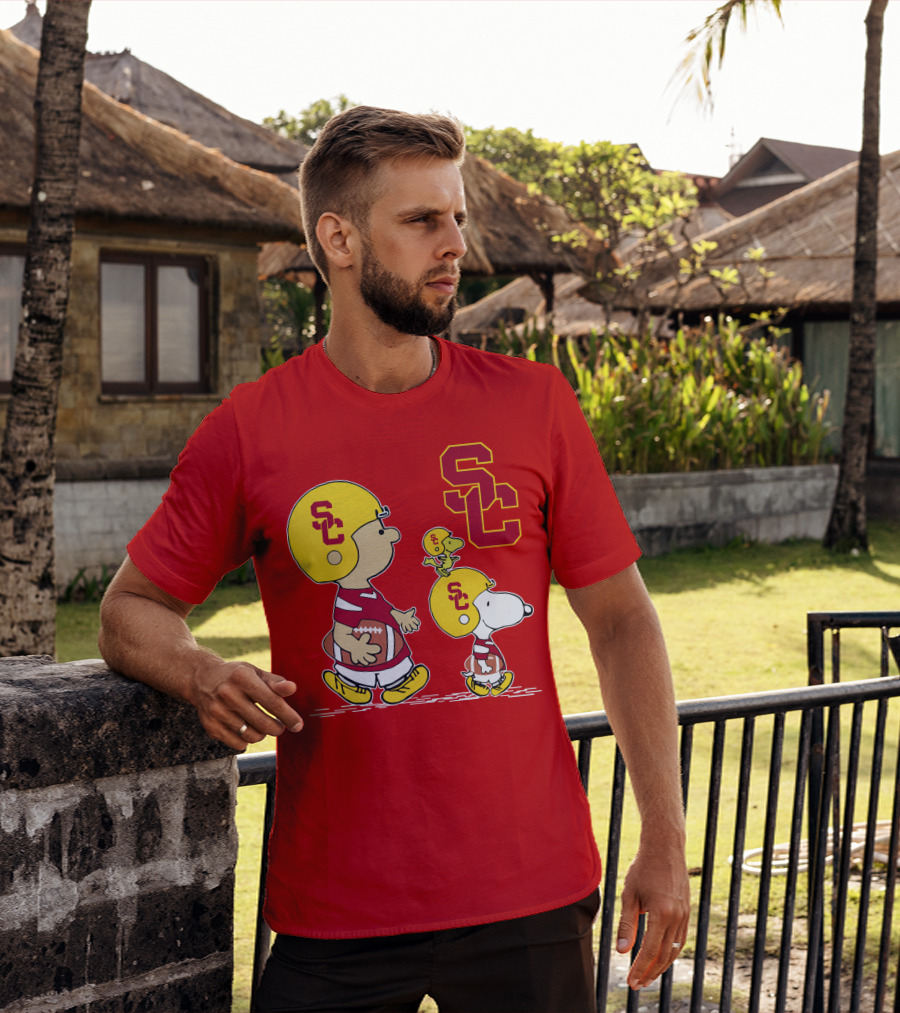 USC Trojans Peanuts Characters Football Theme With SC Helmets T-Shirt