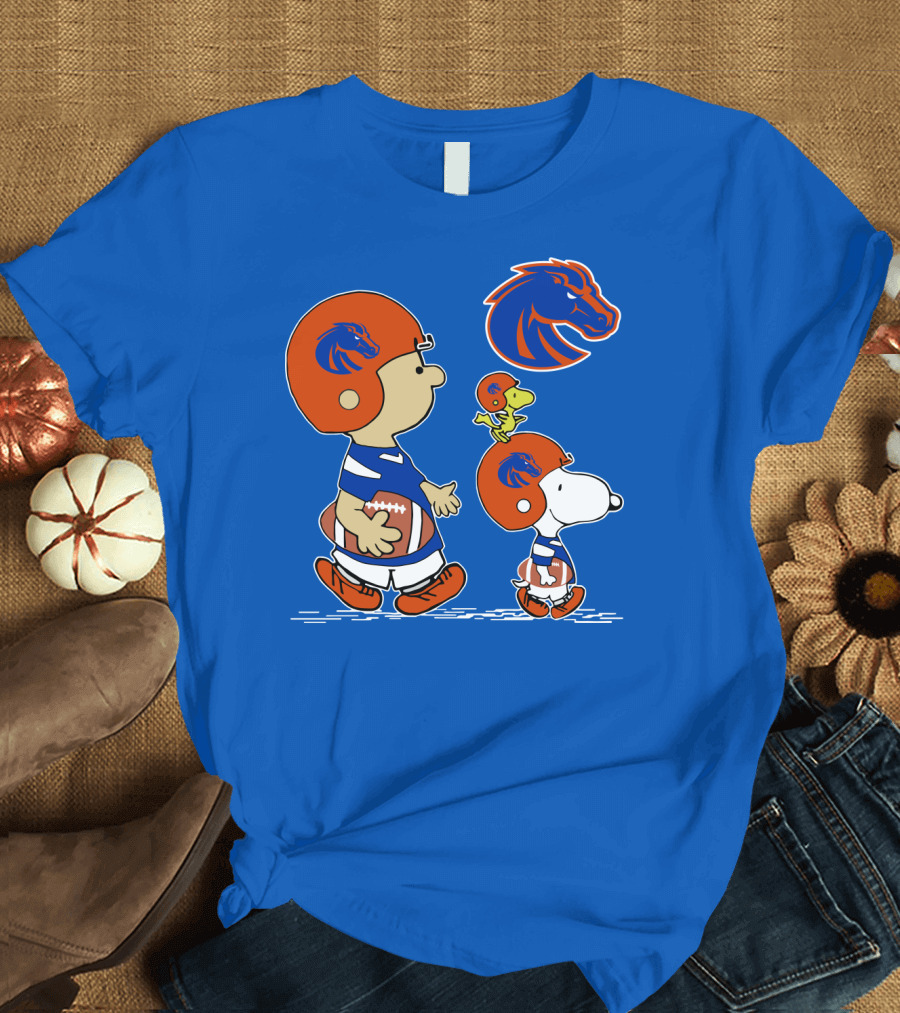 Boise State Broncos Football Characters with Helmets and Mascot T-Shirt