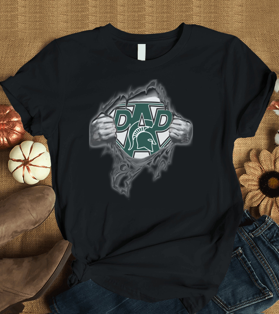 Michigan State Spartan Dad Superhero Shield T-Shirt