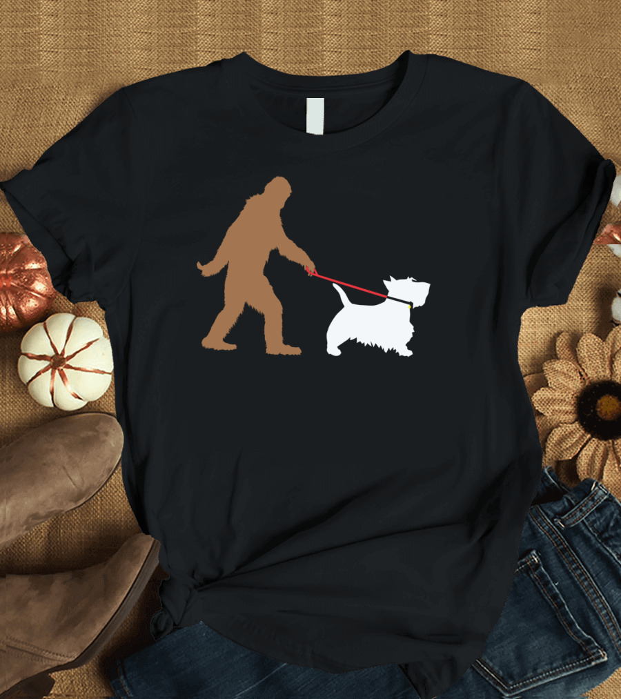 Bigfoot Walking Scottish Terrier Dog Leash Iconic T-Shirt