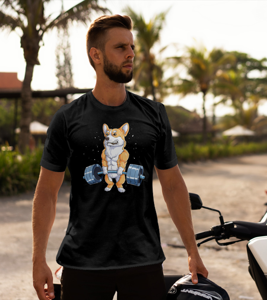 Corgi Weightlifting Deadlift Fitness Muscle Dog Lifting Barbell T-Shirt