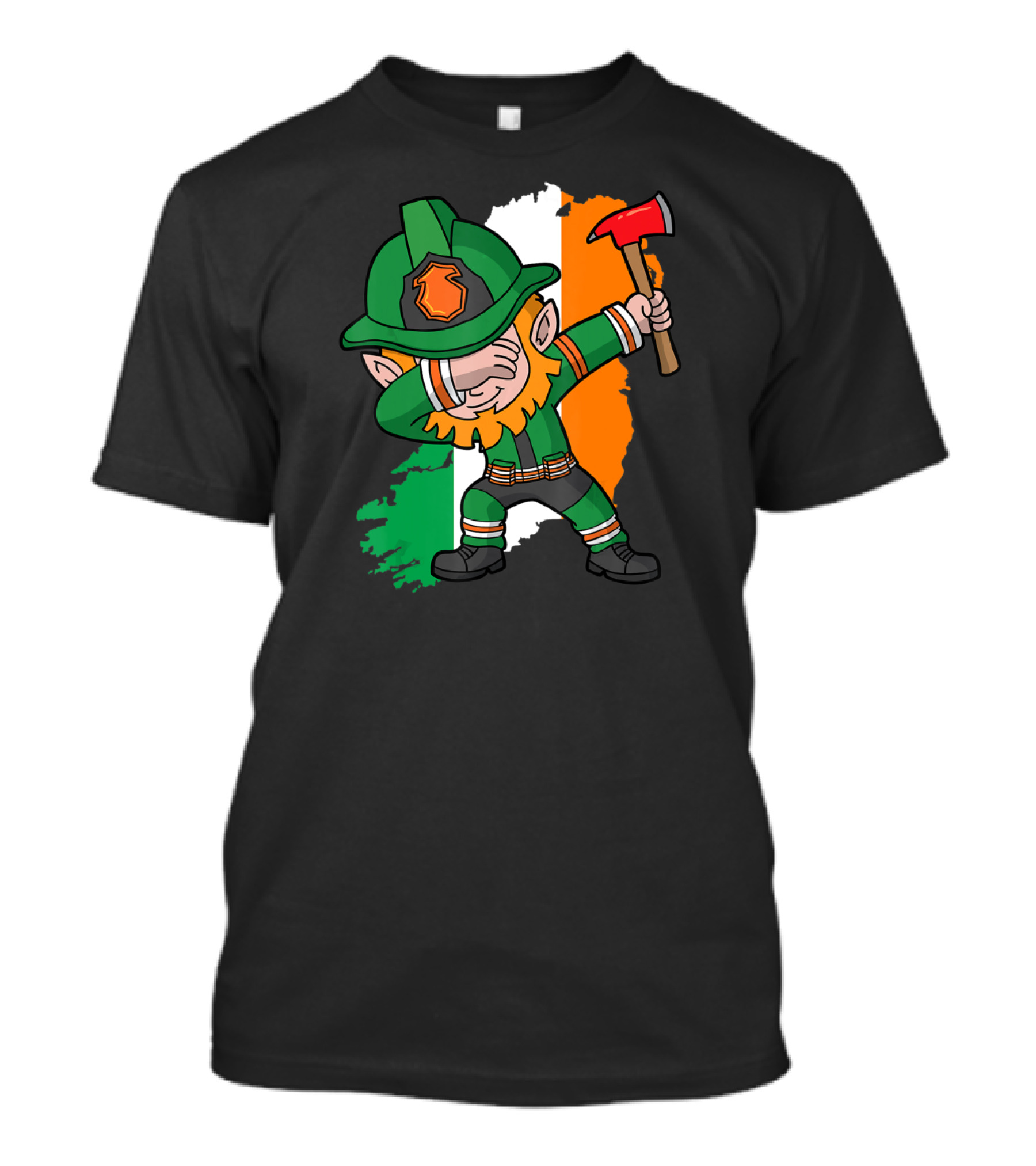 Leprechaun Dabbing Firefighter Irish Flag Background T-Shirt