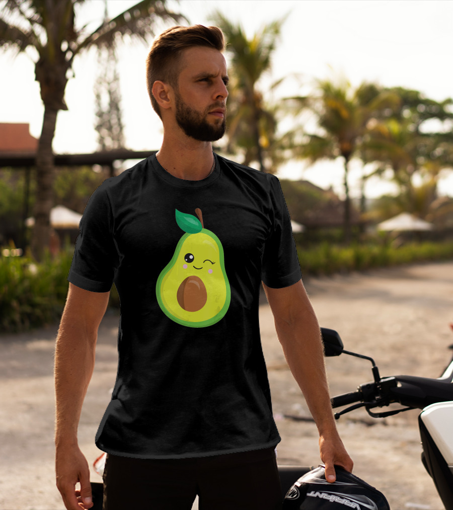 Avocado Vegan Kawaii Winking Cute Face Seed T-Shirt