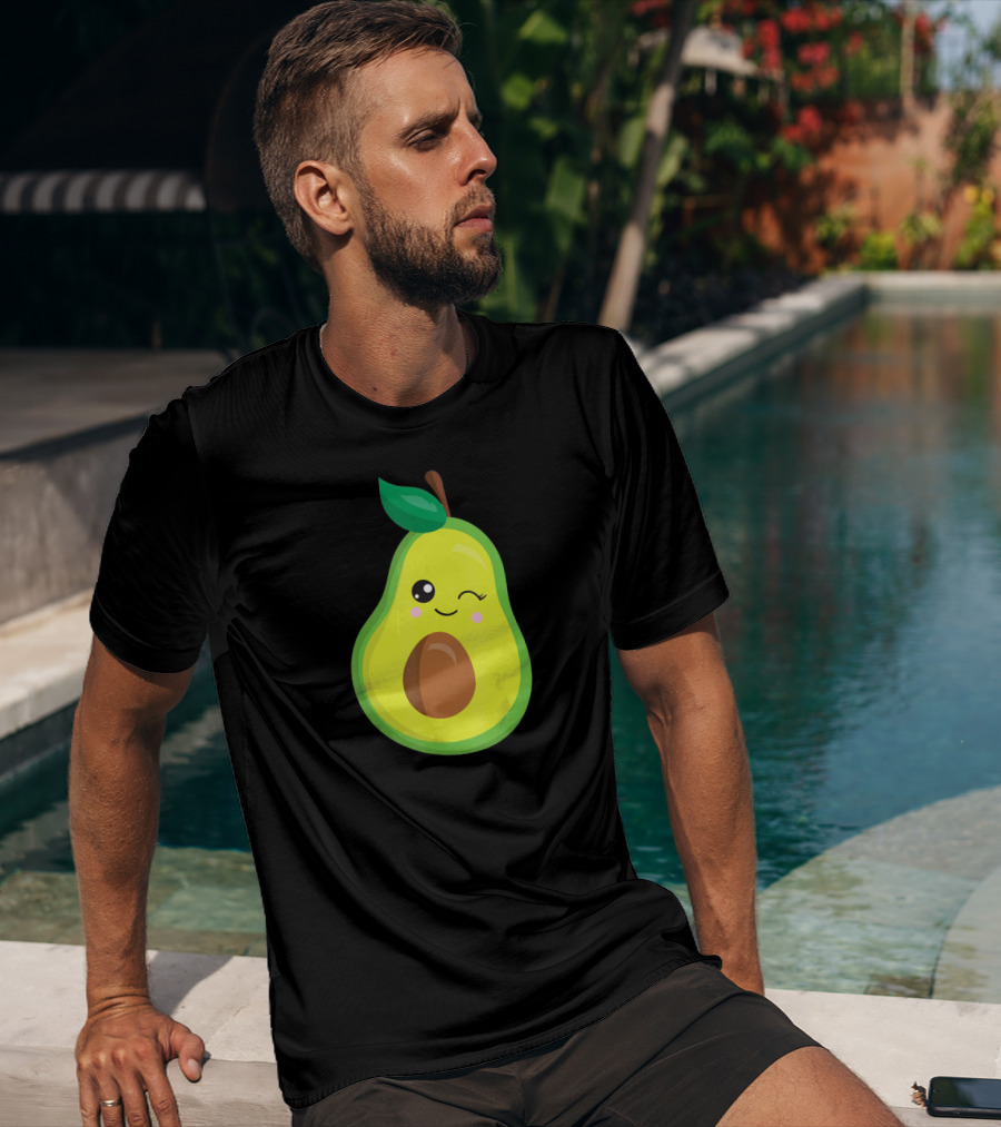 Avocado Vegan Kawaii Winking Cute Face Seed T-Shirt