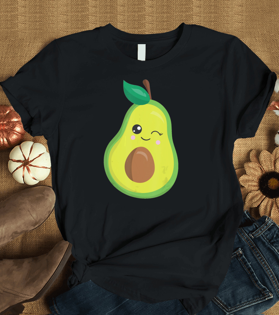 Avocado Vegan Kawaii Winking Cute Face Seed T-Shirt