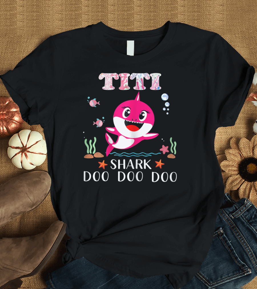 Titi Shark Doo Doo Doo Cute Pink Cartoon Ocean T-Shirt