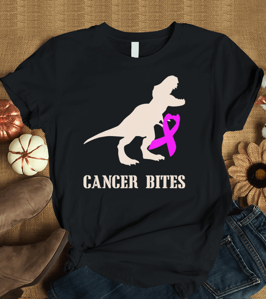 Cancer Bites Breast Cancer Dinosaur Pink T-Shirt
