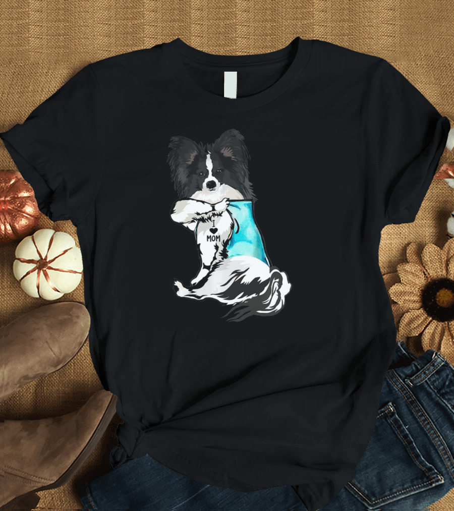 Papillon Dog I Love Mom Tattoo T-Shirt
