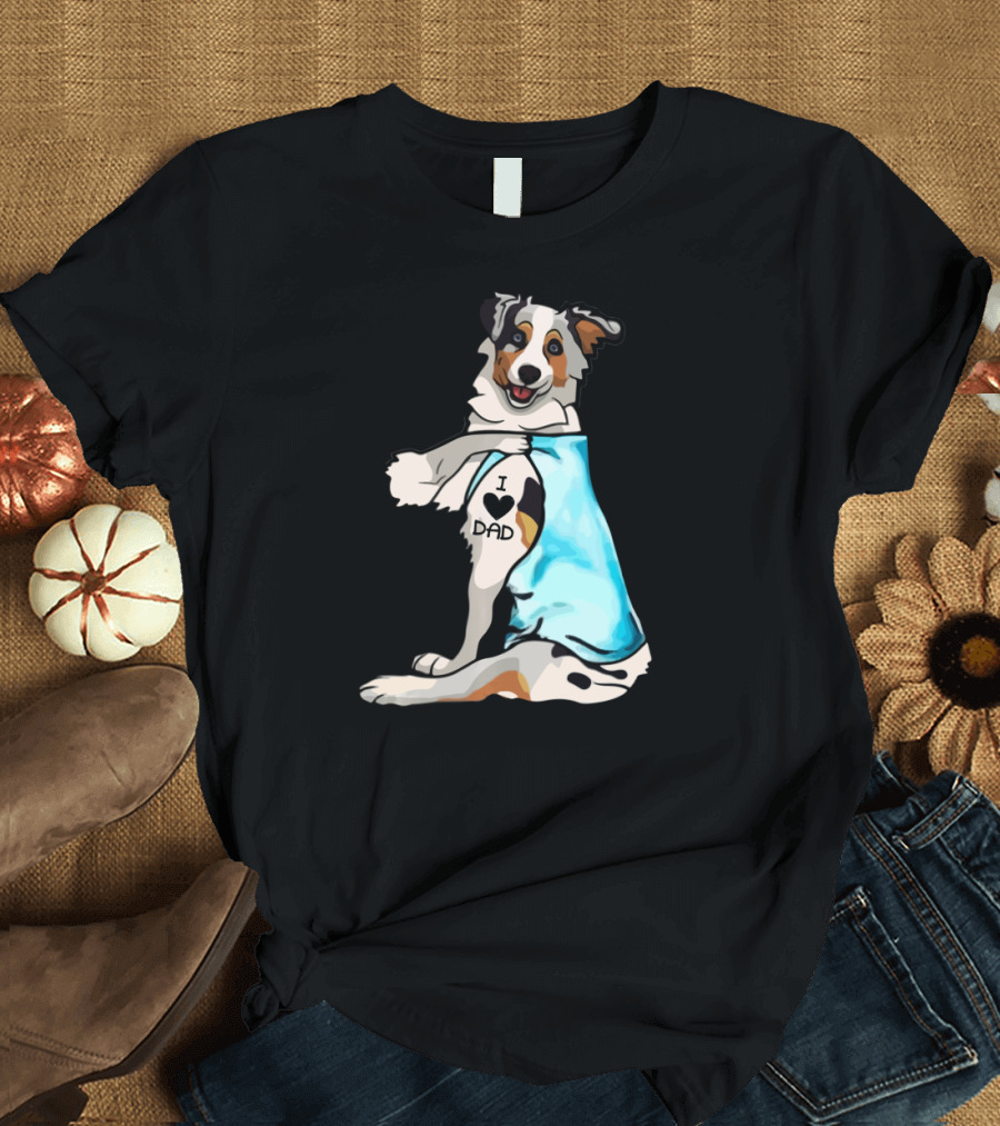 I Love Dad Border Collie Father Dog in Blue T-Shirt