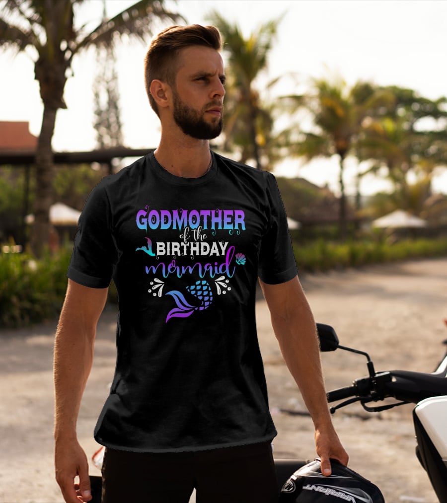 Godmother Of The Birthday Mermaid With Shell And Tail Elements T-Shirt