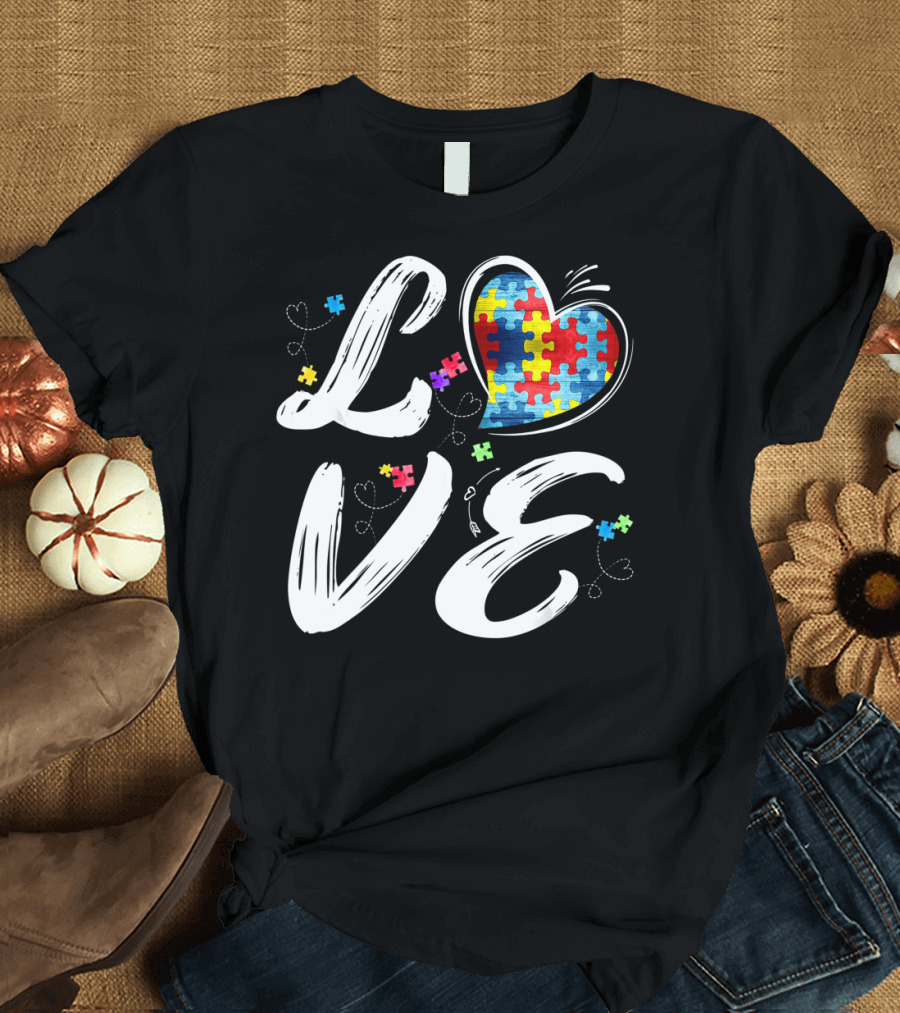 LOVE Heart Puzzle Autism Awareness T-Shirt