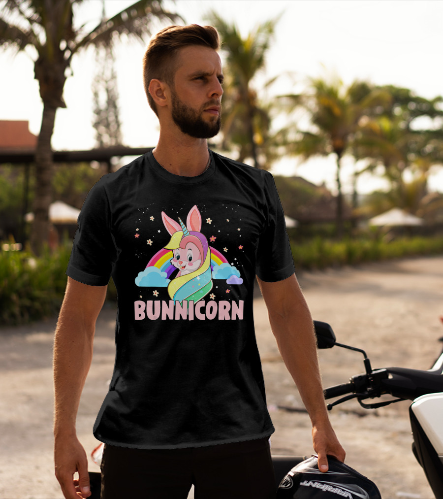 Bunnicorn Rainbow Unicorn Easter Clouds Stars T-Shirt