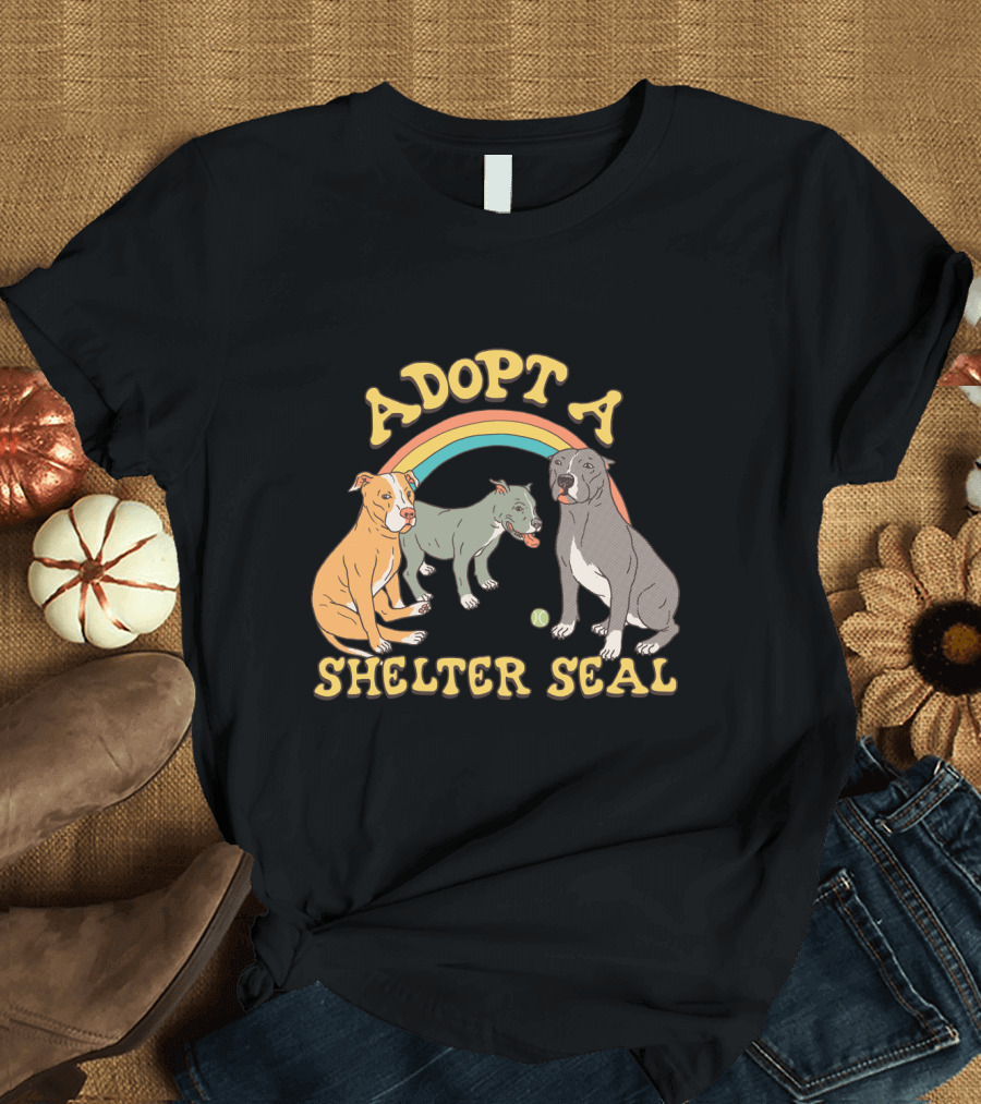 Adopt A Shelter Seal Pitbulls Rainbow Dogs T-Shirt