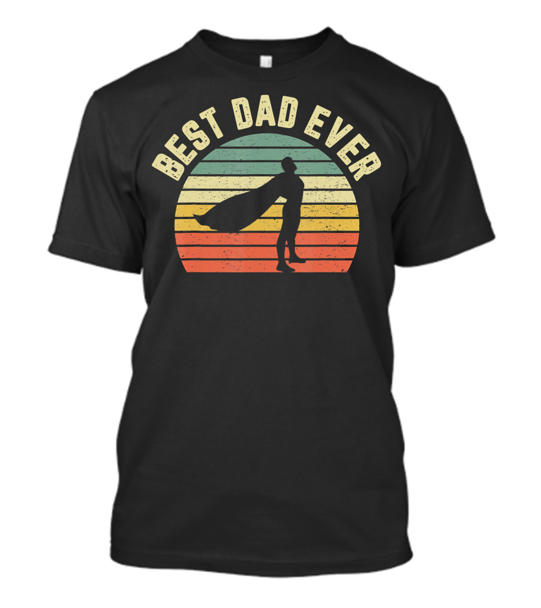 Best Dad Ever Superhero Silhouette Vintage Sunset Stripes T-Shirt