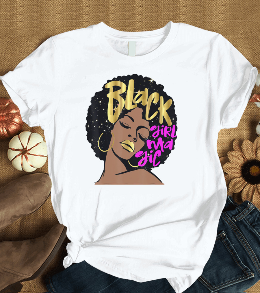Black Girl Magic Gold Stars Afro Beauty T-Shirt