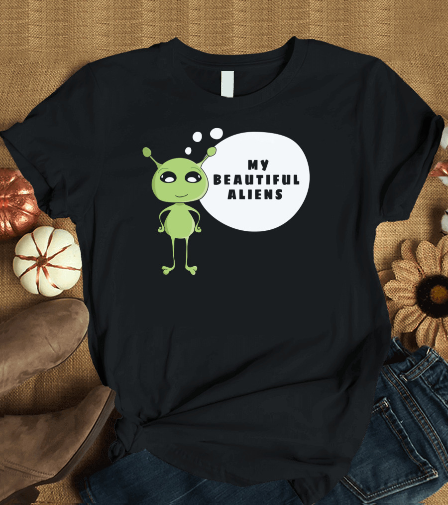 My Beautiful Aliens Ogfam Green Cartoon Character T-Shirt