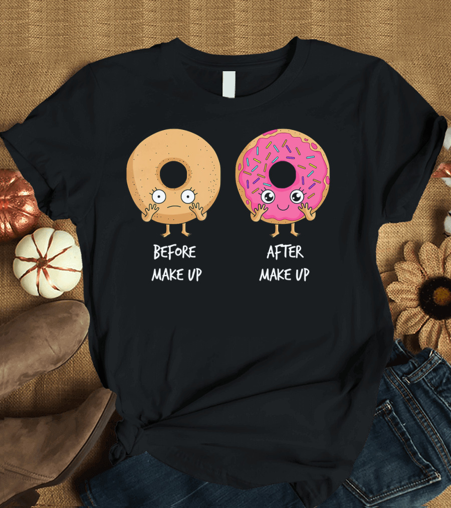 Donut Transformation Before After Makeup with Sprinkles T-Shirt