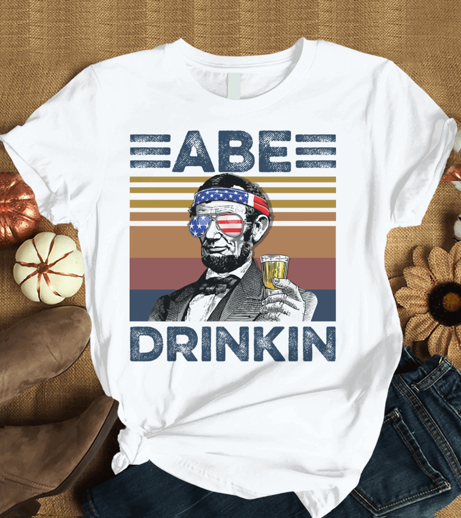 Abe Drinkin Abraham Lincoln Vintage USA Flag T-Shirt