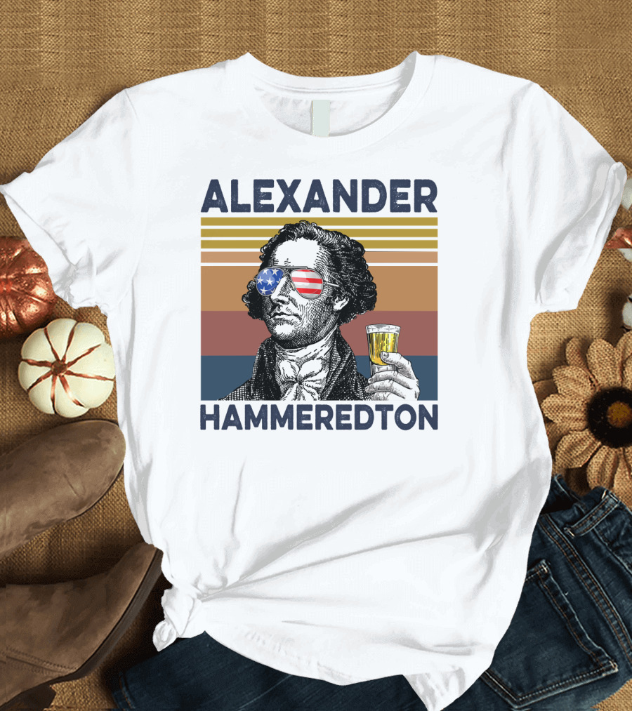 Alexander Hammeredton USA Vintage Drink Patriotic Sunglasses T-Shirt