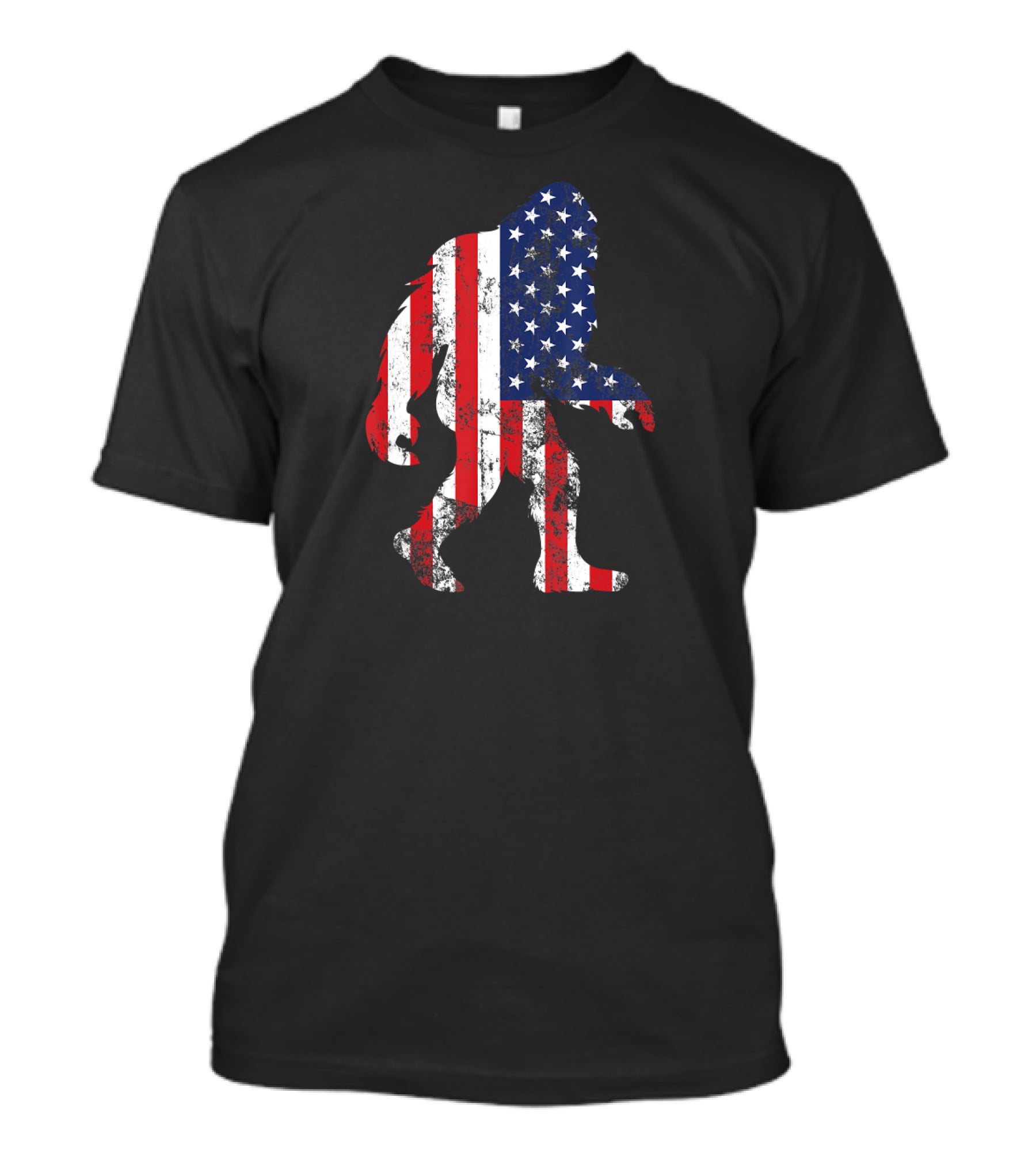 Patriotic Bigfoot Silhouette With American Flag Colors T-Shirt