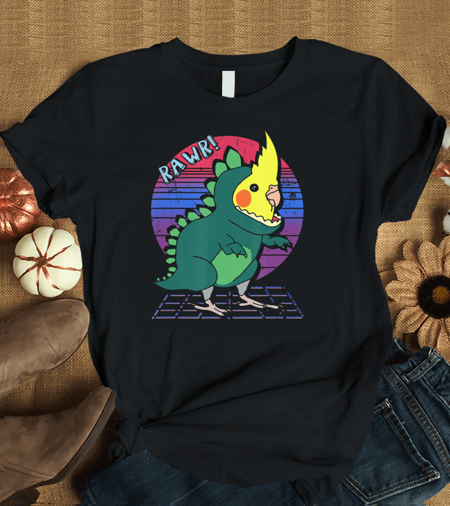 RAWR Funny Vaporwave Cockatiel Dinosaur T-Shirt