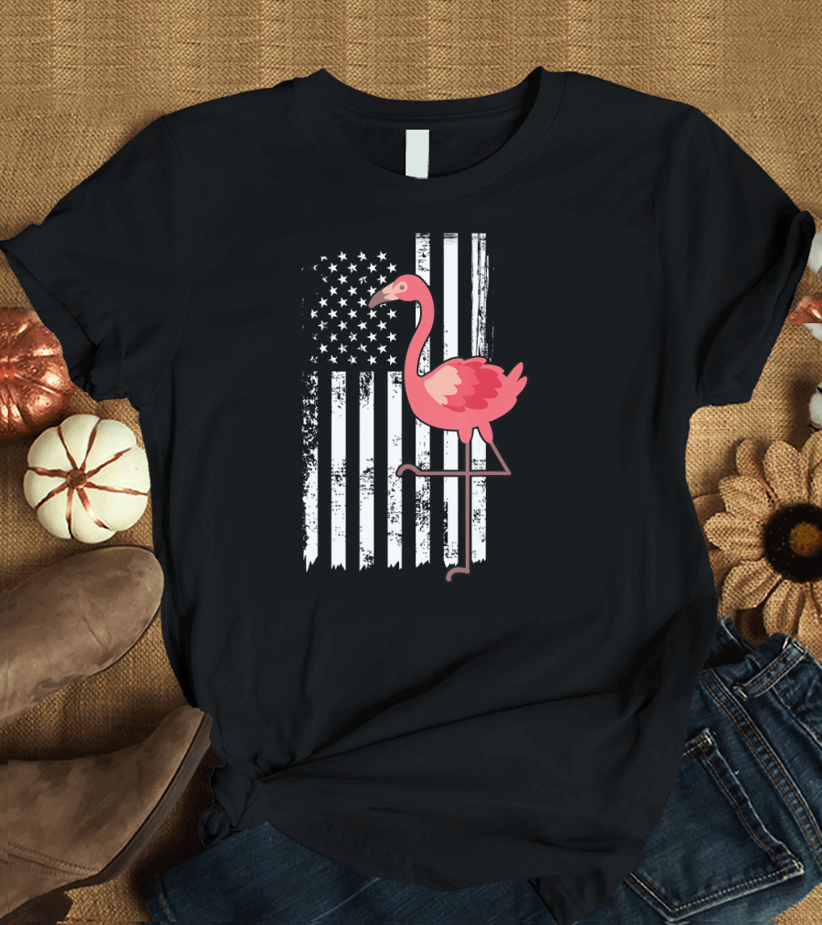 American Flag Flamingo Independence T-Shirt