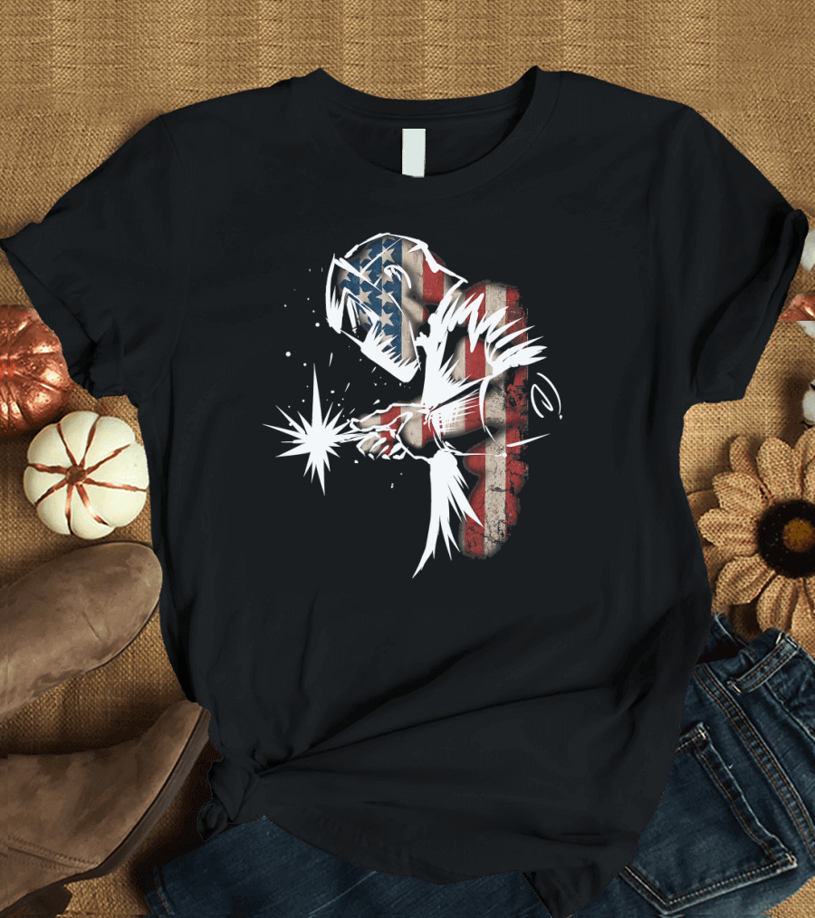 Welder in American Flag Colors with USA Patriotic Flair T-Shirt