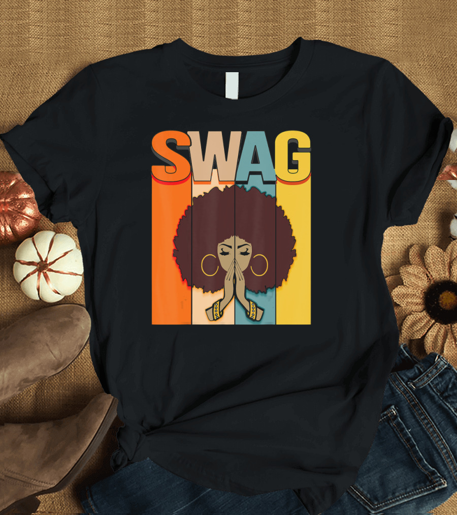 SWAG Melanin Afro Icon with Praying Hands Black History T-Shirt