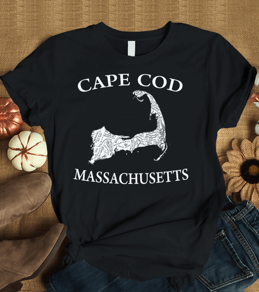 Cape Cod Map Massachusetts Text Overlay T-Shirt