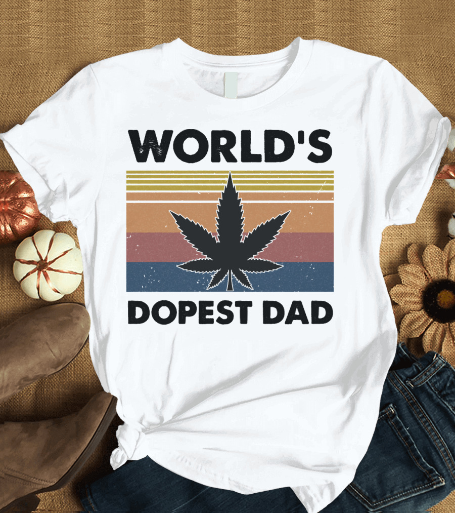World's Dopest Dad Weed Father Retro Cannabis Leaf T-Shirt