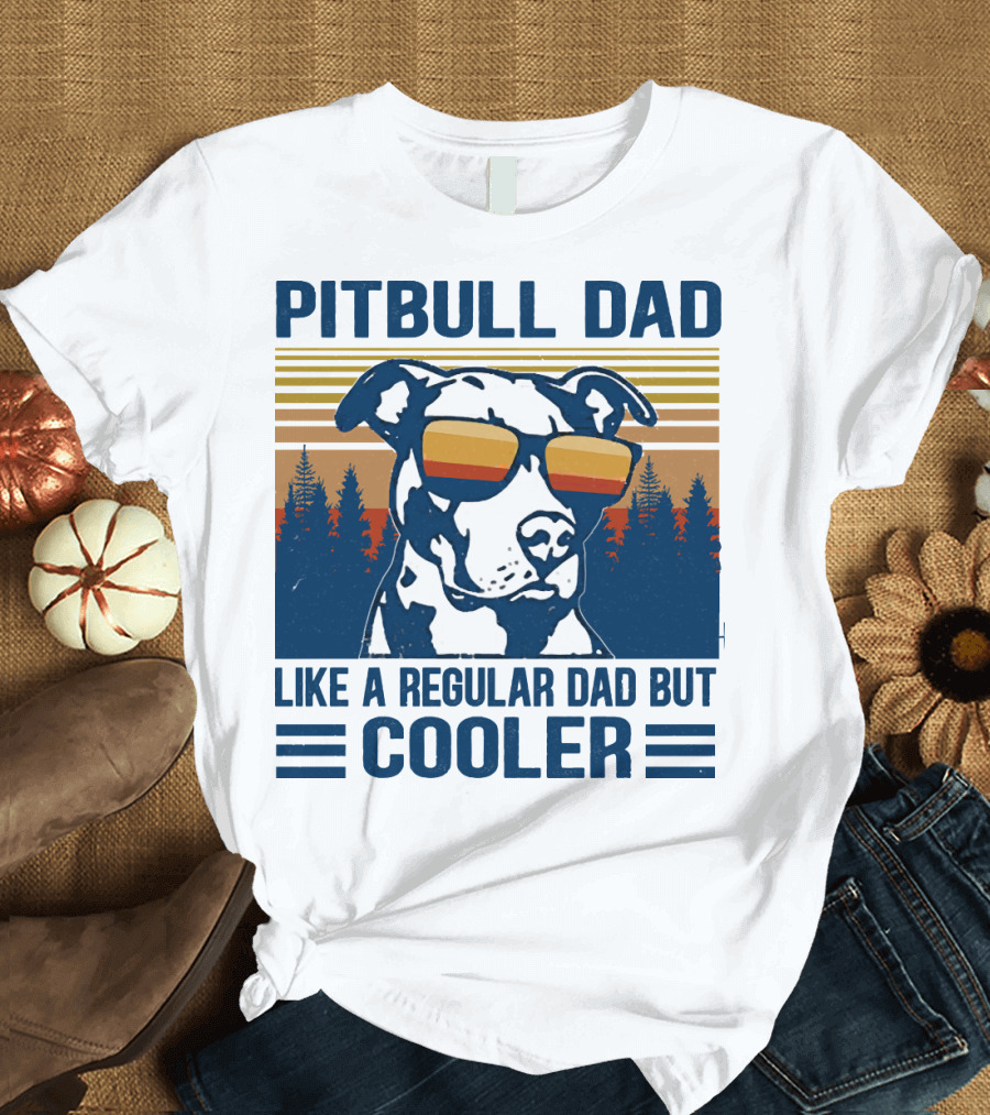 Pitbull Dad Like a Regular Dad But Cooler Retro Style Sunglasses T-Shirt